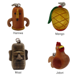 Handmade Wood Charm Miyazaki(Haniwa, Moai, Mango, Jidori)-01