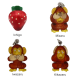 Handmade Wood Charm Tochigi(Ichigo, mizaru, kikazaru, Iwazaru)-01
